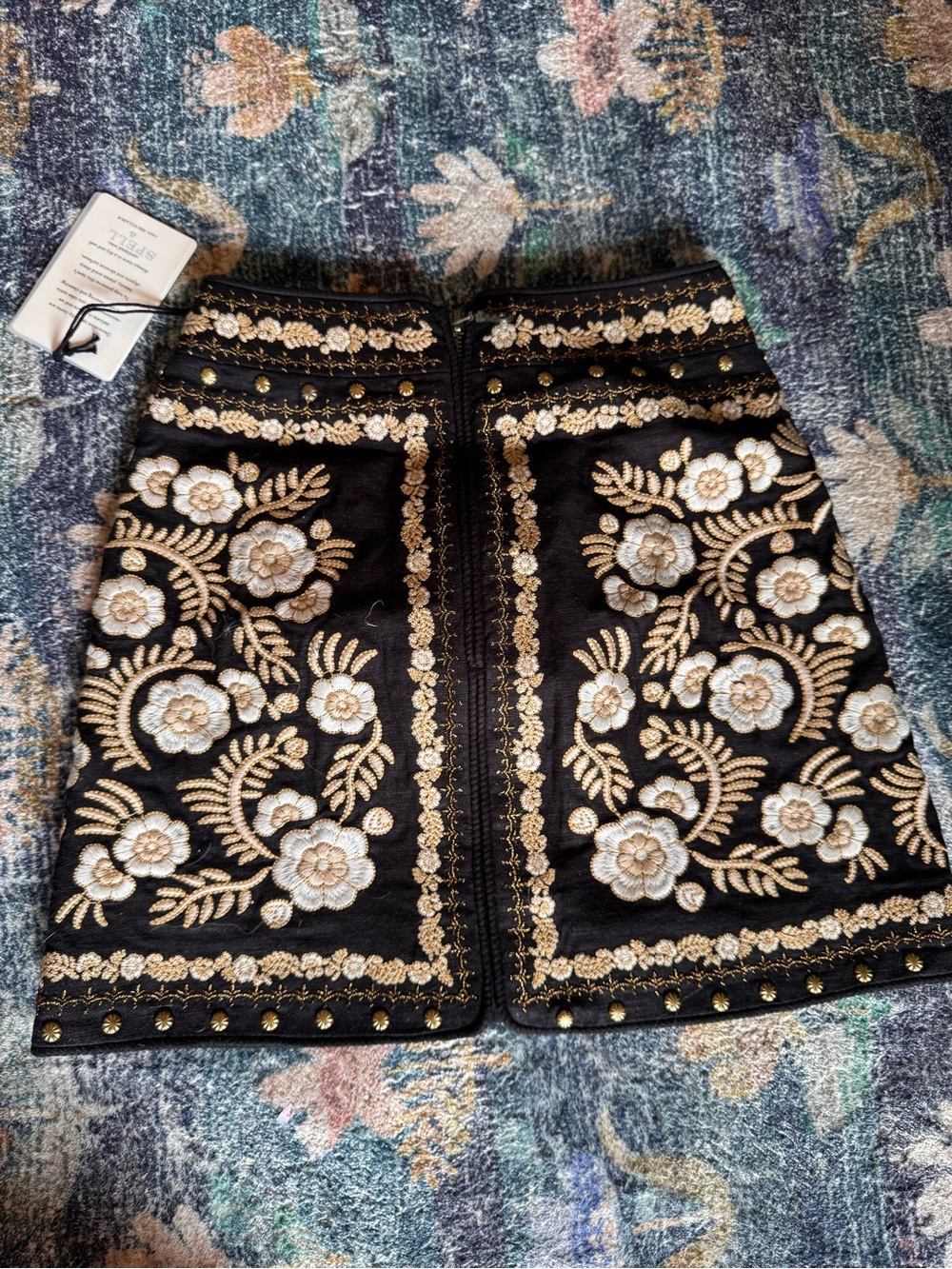 NWT Spell Remi Mini Skirt in Midnight Embroidered Black Floral - Picture 10 of 12